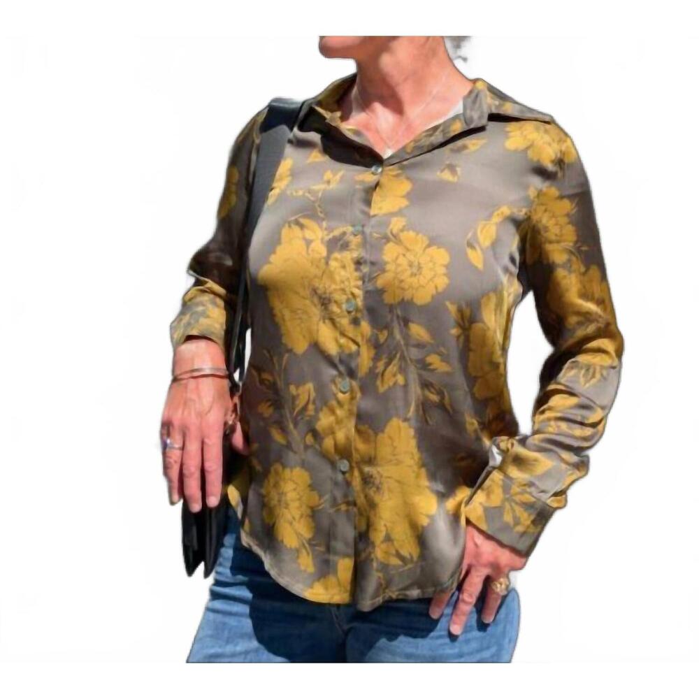 NEW ASTRID collared button up top in green floral